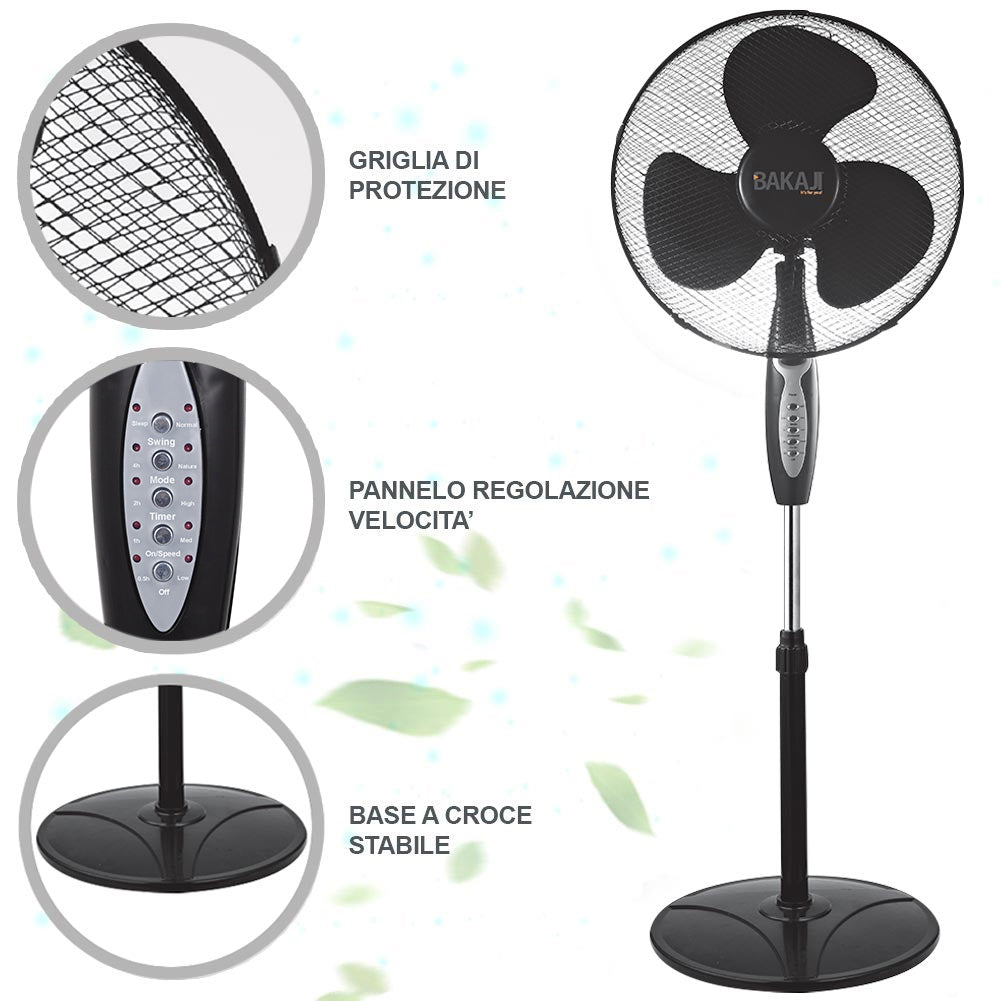 Ventilatore Colonna Piantana 45W 40cm 3 Velocita Altezza Regolabile Telecomando