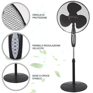 Ventilatore Colonna Piantana 45W 40cm 3 Velocita Altezza Regolabile Telecomando