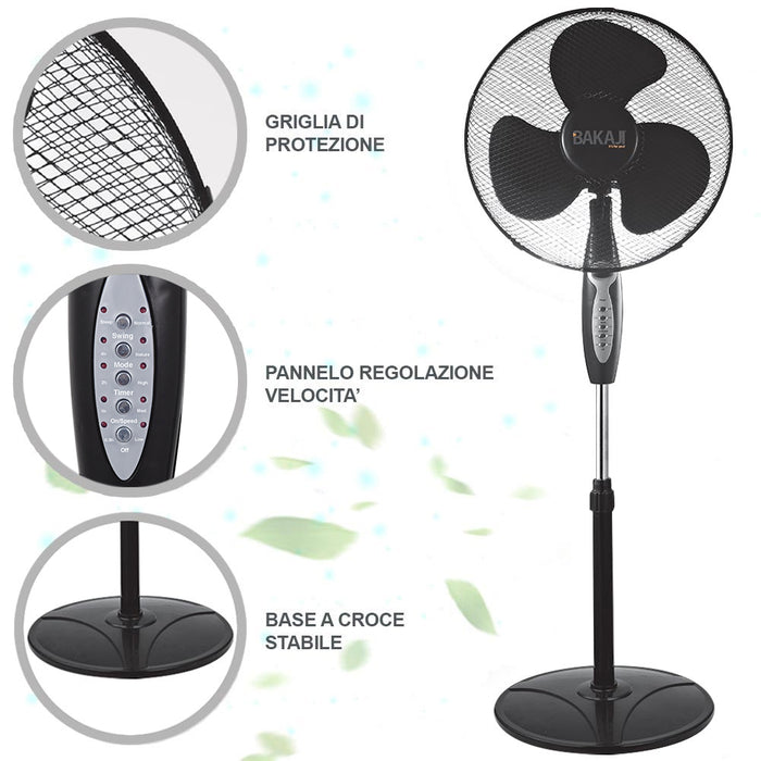 Ventilatore Colonna Piantana 45W 40cm 3 Velocita Altezza Regolabile Telecomando
