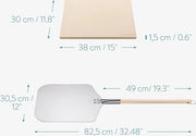Pietra per pizza XL per forno e barbecue - Tavola per pizza rettangolare 38 x 30 cm - Inclusa spatola per pizza con manico extra lungo e libro di ricette pietra per pizza