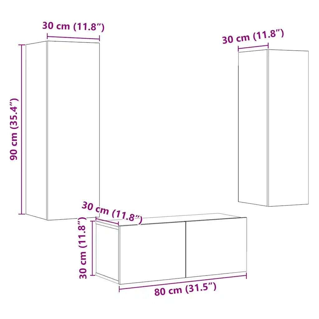 Mobili TV a Parete 3 pz Rovere Artigianale in Legno Multistrato 3328964