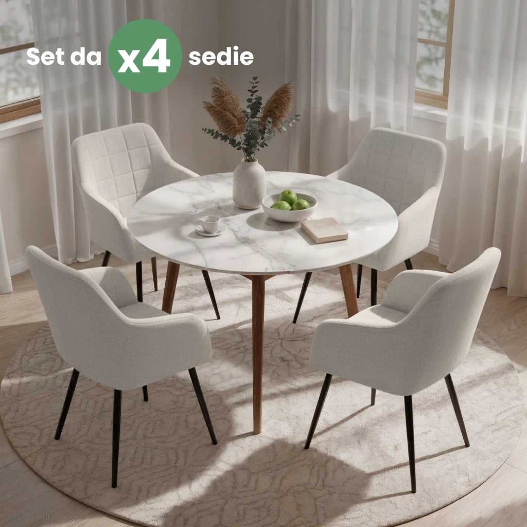 Set di 4 Sedie imbottite con cuciture quadrate LUXANO Crema gambe nere tessuto Lumos