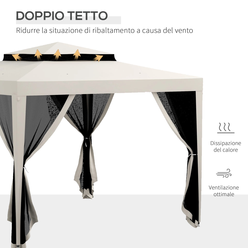 Gazebo da Giardino 3x3 m ¨C Zephmum ¨C Bianco Crema, Acciaio e Poliestere