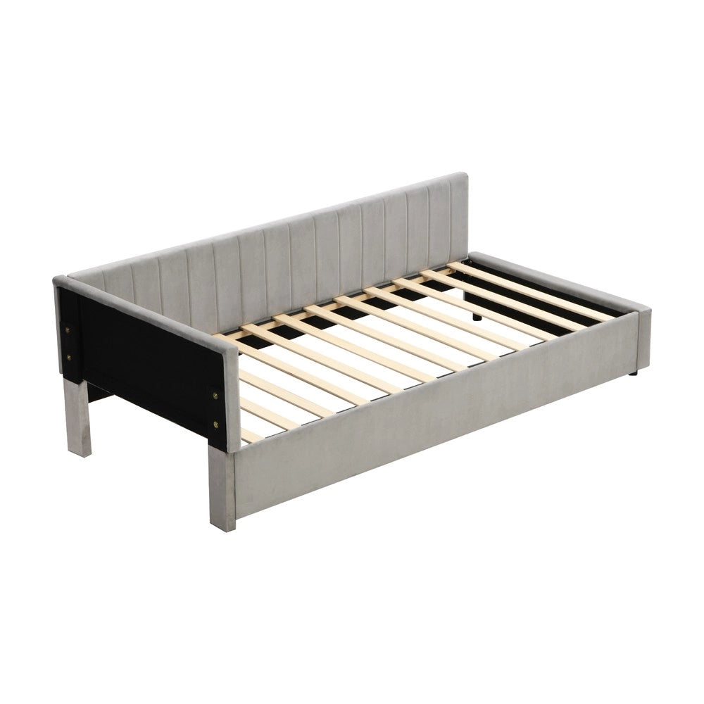 Letto Imbottito Singolo con Rete a Doghe ¨C MINIMAL ¨C Velluto Grigio 90x200
