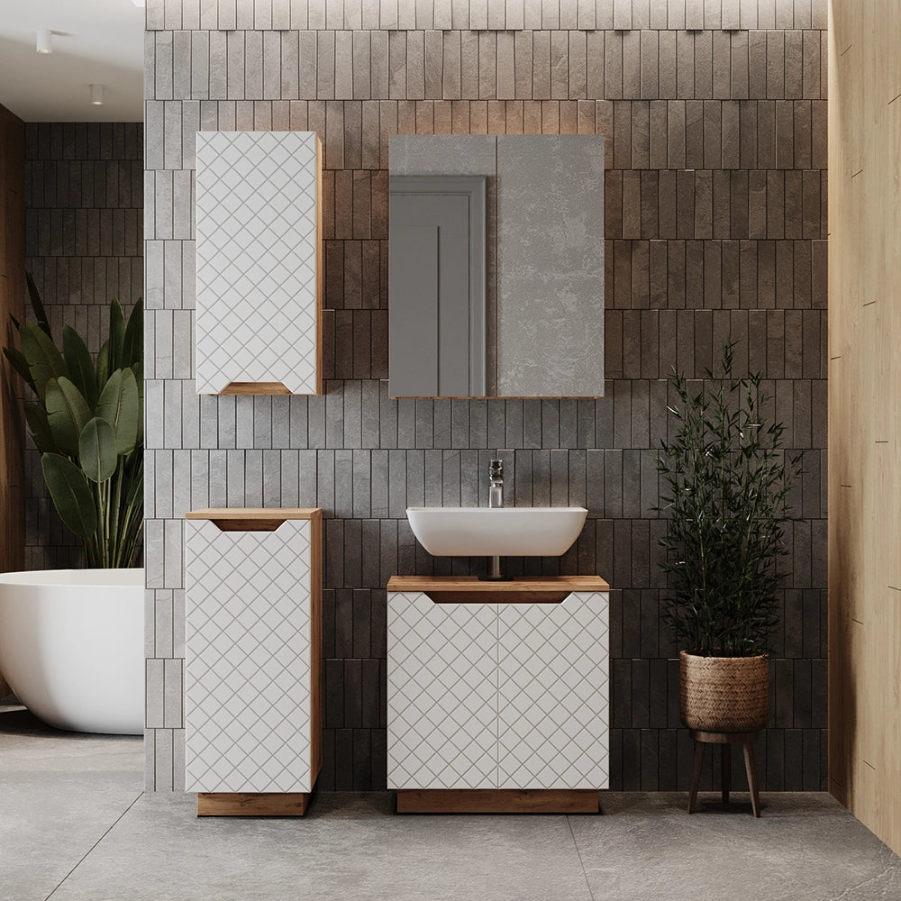 Vicco Set di mobili da bagno Rovere/bianco a strisce 4 parti