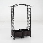 Cassette per piante con irrigazione automatica graticcio e tetto-letto da giardino rialzato su ruote bloccatili rattan impermeabile Marrone