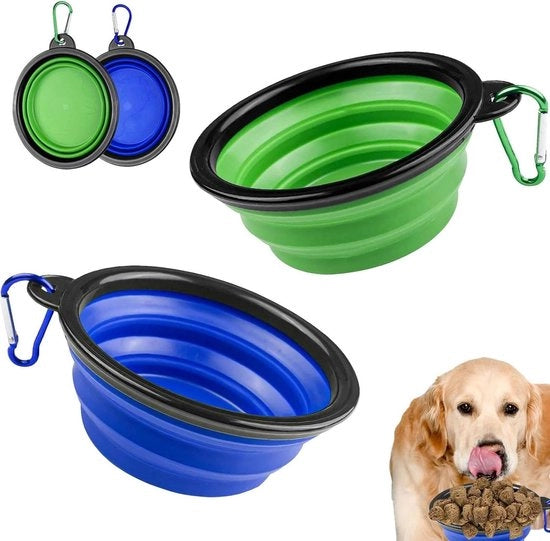 Ciotole per cani pieghevoli - Ossidiana portatile per cani - Inclinabile e impermeabile - In silicone - Per cani e gatti - Blu + verde