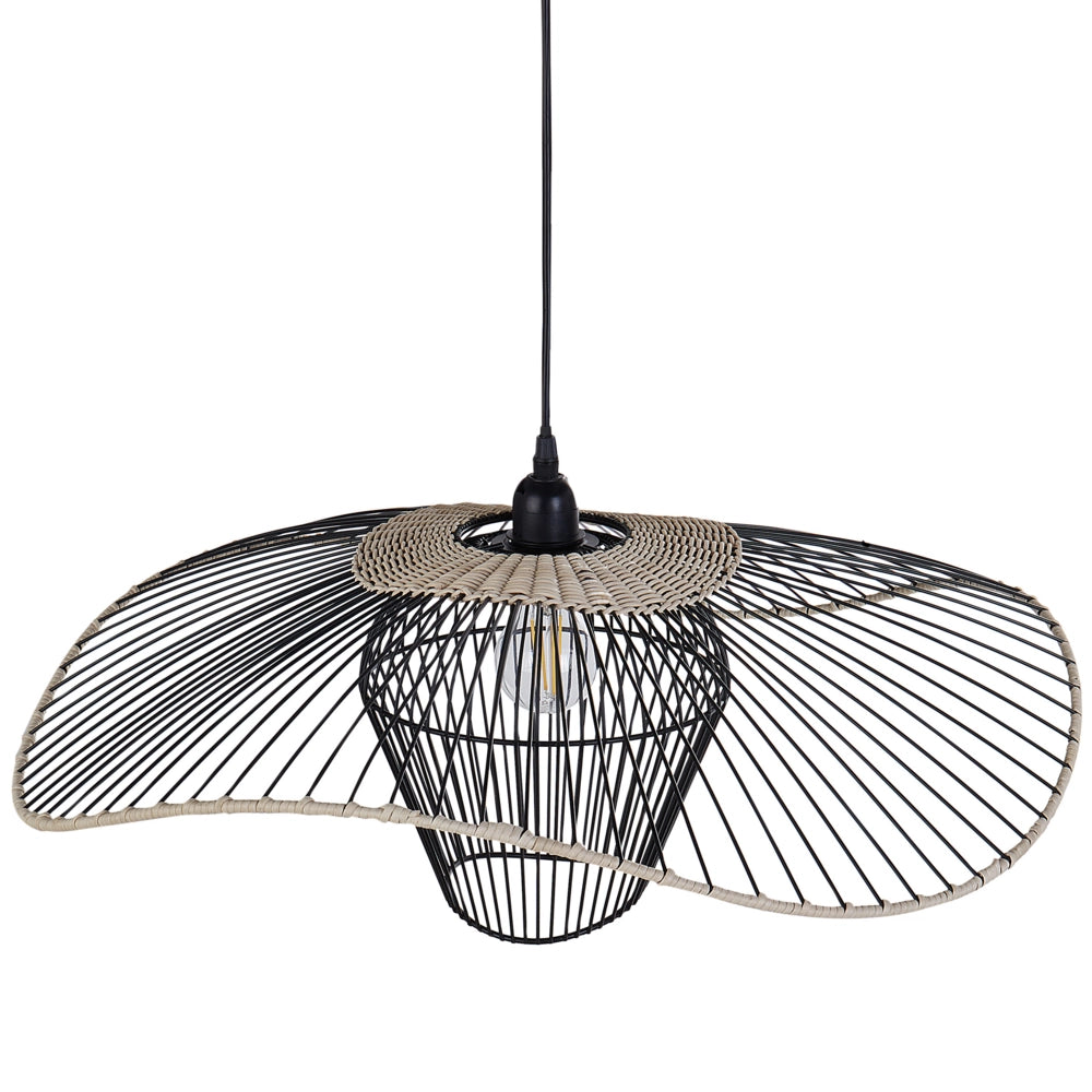 Lampada a sospensione con paralume in rattan e metallo nero soggiorno camera da letto