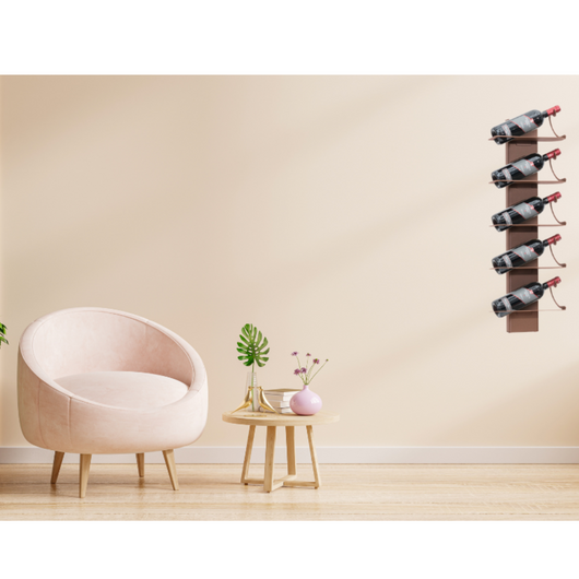 ALUBOX VIRGO Porta Vino Da Parete A Colonna 83,5X30X14,6 Cm Portabottiglie Da Parete In Alluminio Con 5 Mensole A C Inclinate In Lamiera Zincata 30X10,6 Cm Per 5-10 Bottiglie COLORE: RUGGINE