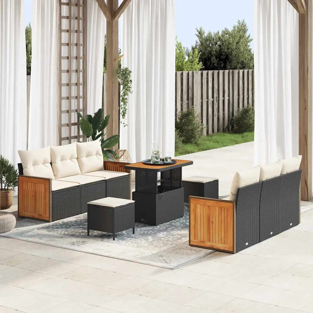 Set Divano da Giardino 11 pcs Nero e Crema polyrattan 3365210