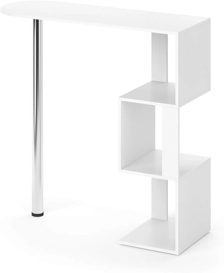 Set di tavoli da bar Vincent, Bianco, 113 x 39.8 cm con 2 sgabelli da bar, per l'utilizzo come tavolo alto con ripiani laterali