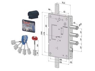 SERRATURA TRIPLICE APPLICARE PER PORTE BLINDATE A D.MAPPA INT.37 240  (2401DCR0337S56)    SECUREMME