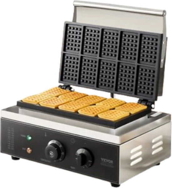 Wafeliera Commerciale - 10 Wafels - Antiaderente - 1550W - Controllo Temperatura