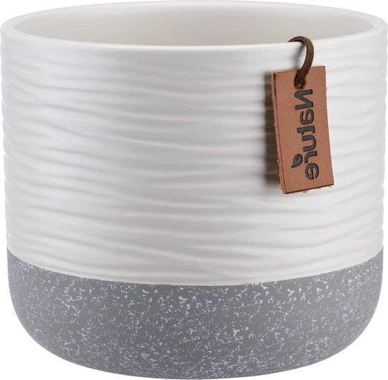 Vaso di fiori in ceramica solida per interni - Design moderno e senza tempo - Bicromo - 14 cm - Bianco