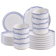 Servizio da tavola in porcellana bianco e blu 24 pezzi, finitura smaltata, bordo decorativo, per 8 persone, realizzato a mano, sala da pranzo, cucina