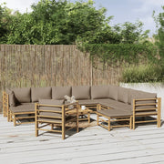 Set Salotto da Giardino 12pz con Cuscini Tortora Bambù 3155130