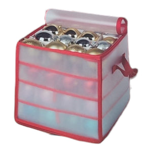 Custodia Porta Palle di Natale 64 Posti 34cm Rossa Salvaspazio Trasparente