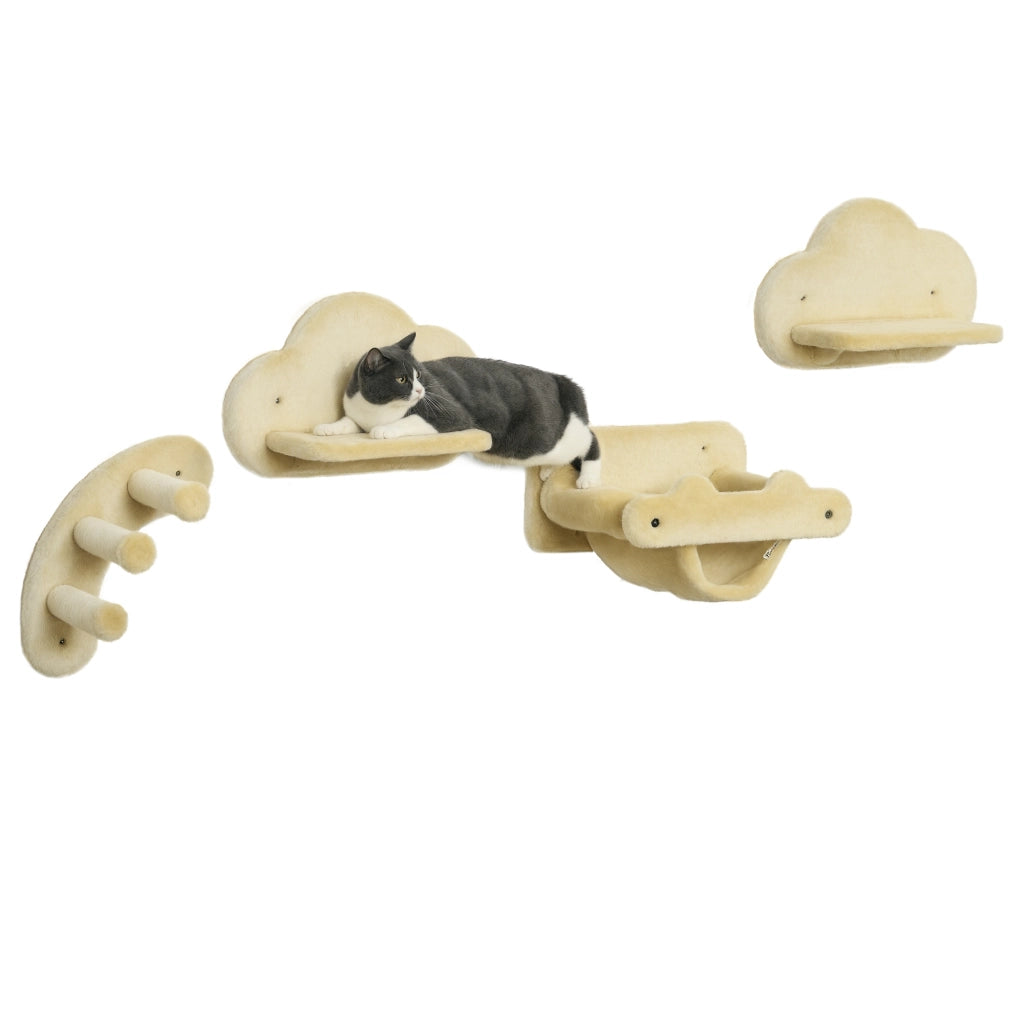 Scaletta per gatti ¨C zephmum ¨C 4 pezzi, 3 gradini, 2 piattaforme, amaca, rivestimento in peluche, beige