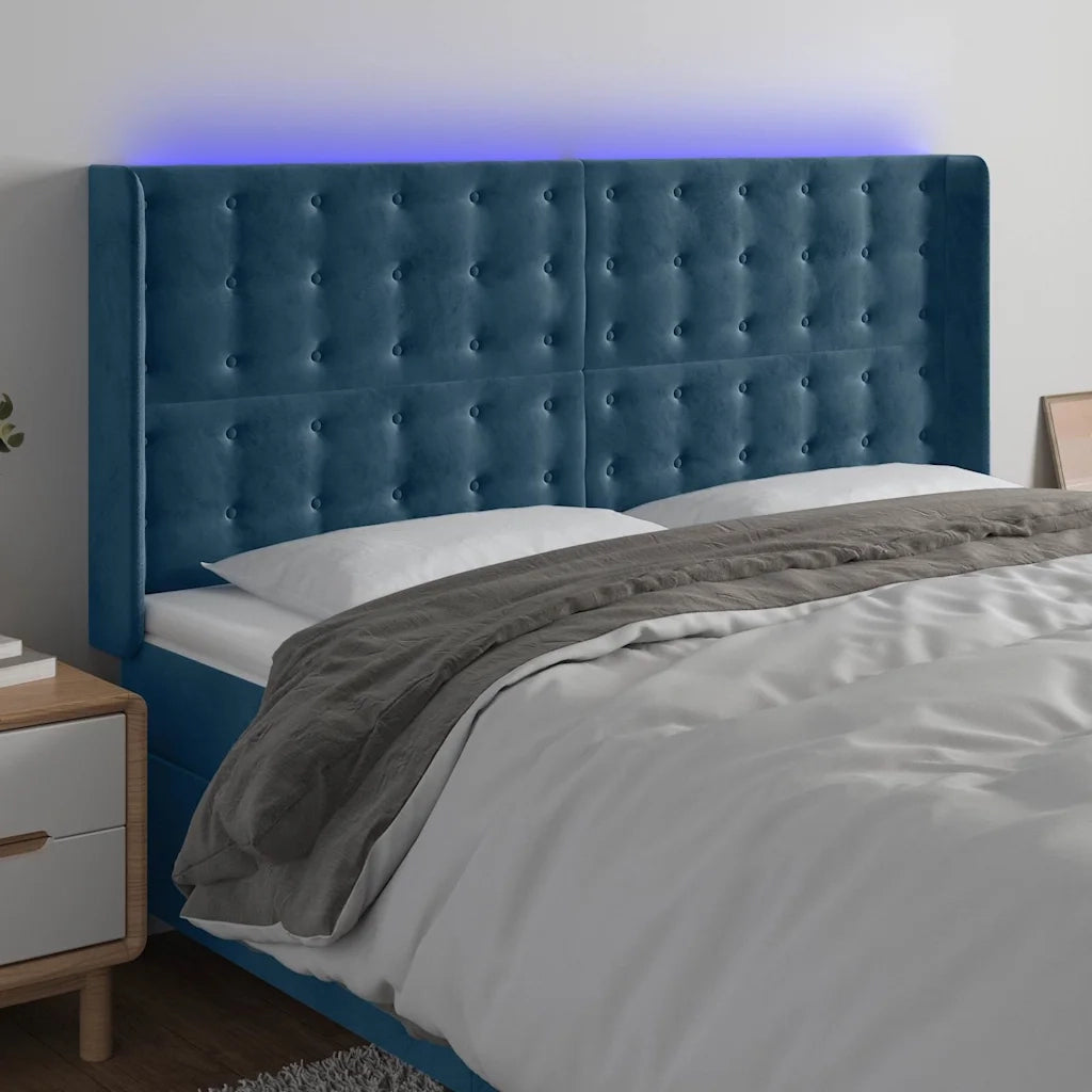 Testiera | Testata a LED Blu Scuro 163x16x118/128 cm in Velluto