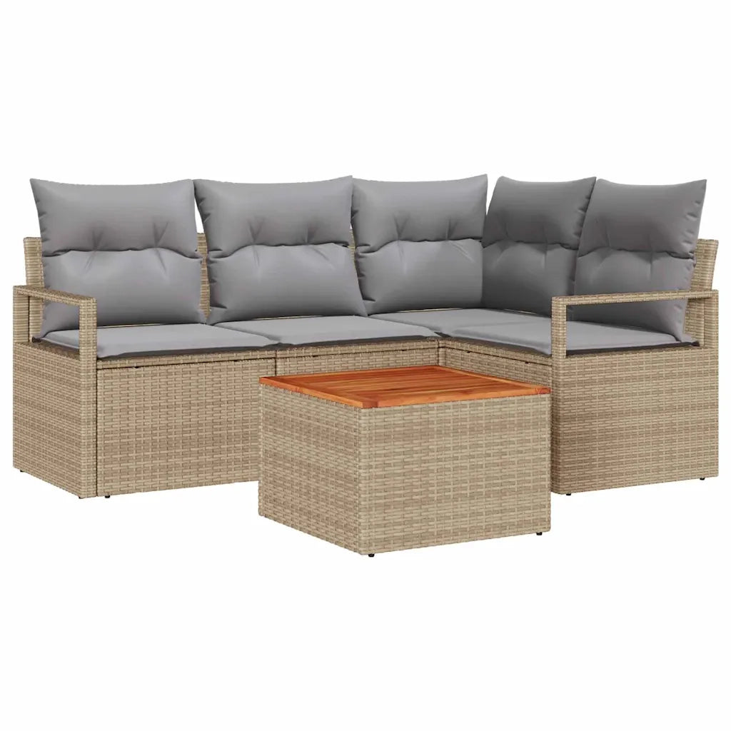 Set Divano da Giardino con cuscino 5 pcs Beige polyrattan