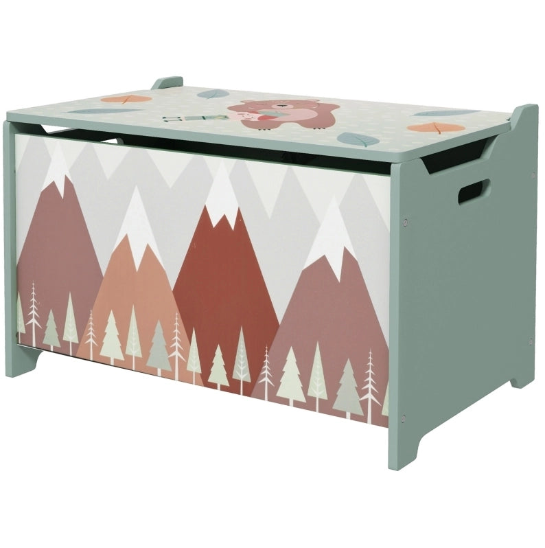 Cassapanca portagiochi verde in legno con coperchio, 60 cm
