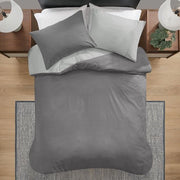 Set di coperte a due tonalità, 155 x 220 cm, 4 pezzi, grigio-antracite, non stirato, set di coperte a due tonalità con chiusura a raccordo, set di coperte a due tonalità in microfibra liscia, 2 coperte e 2