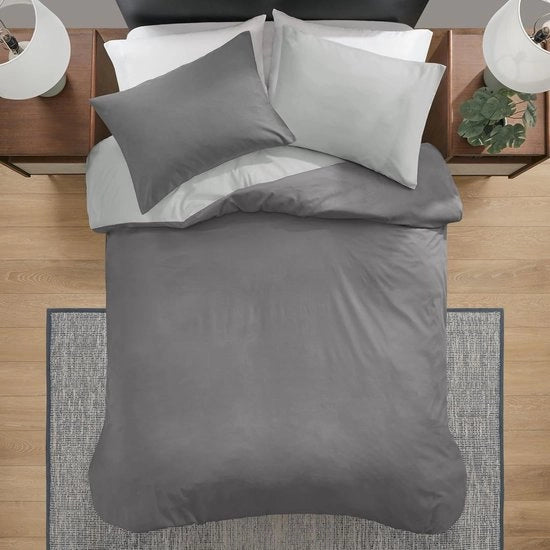 Set di coperte a due tonalità, 155 x 220 cm, 4 pezzi, grigio-antracite, non stirato, set di coperte a due tonalità con chiusura a raccordo, set di coperte a due tonalità in microfibra liscia, 2 coperte e 2