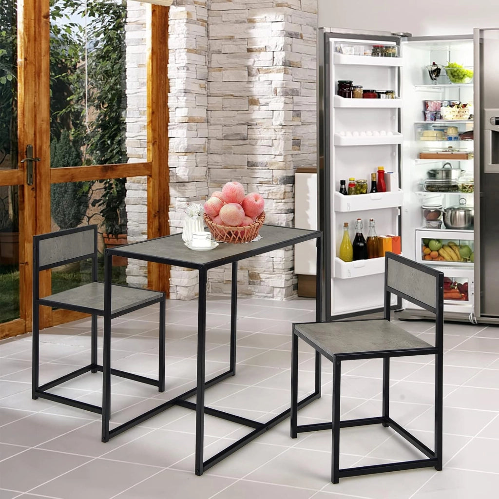 3 Pezzi Set Mobili da Pranzo, con Tavolo e 2 Sedie da Cucina, Struttura di Metallo e Legno, Rustico Elegante (Nero + Grigio)