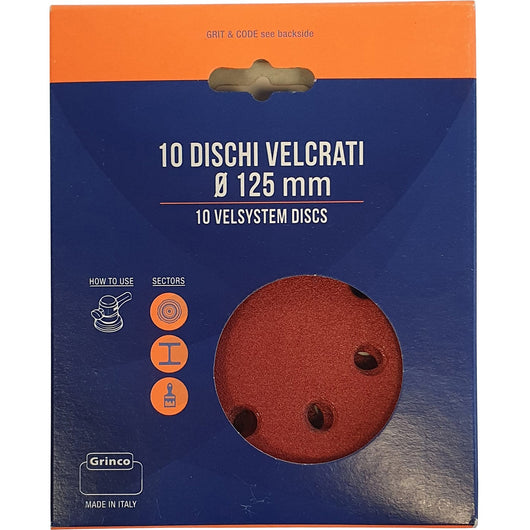 dischi abrasivi velcrati 8 fori mm.125 gr.120 confezione pezzi.10 cod:ferx.1686