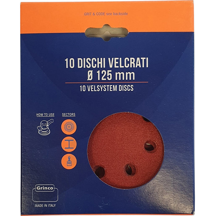 dischi abrasivi velcrati 8 fori mm.125 gr.120 confezione pezzi.10 cod:ferx.1686