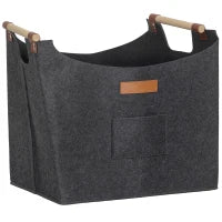 Borsa in Feltro Portalegna da Interno con Manici in Legno, Capacità 15 kg, 45x32x40 cm, Grigio