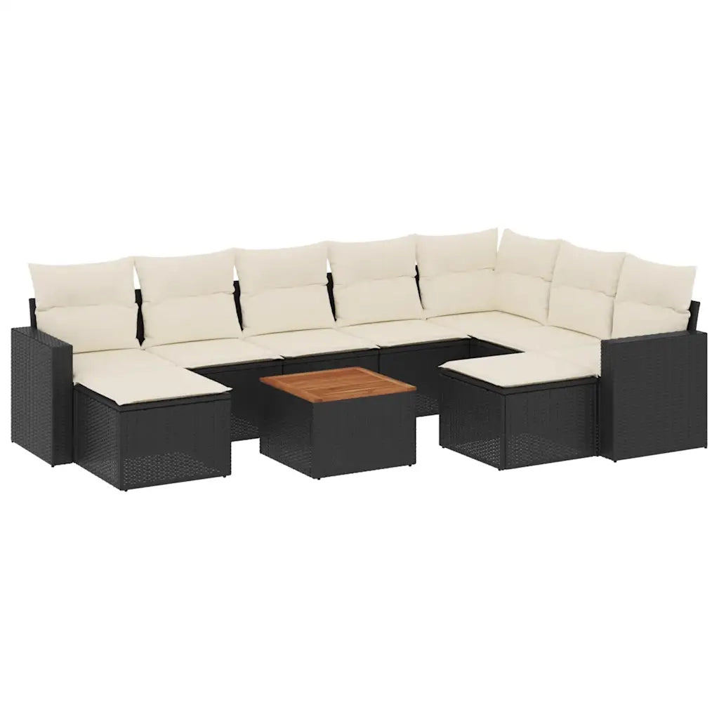 Set Divani da Giardino 10pz con Cuscini in Polyrattan Nero 3256735
