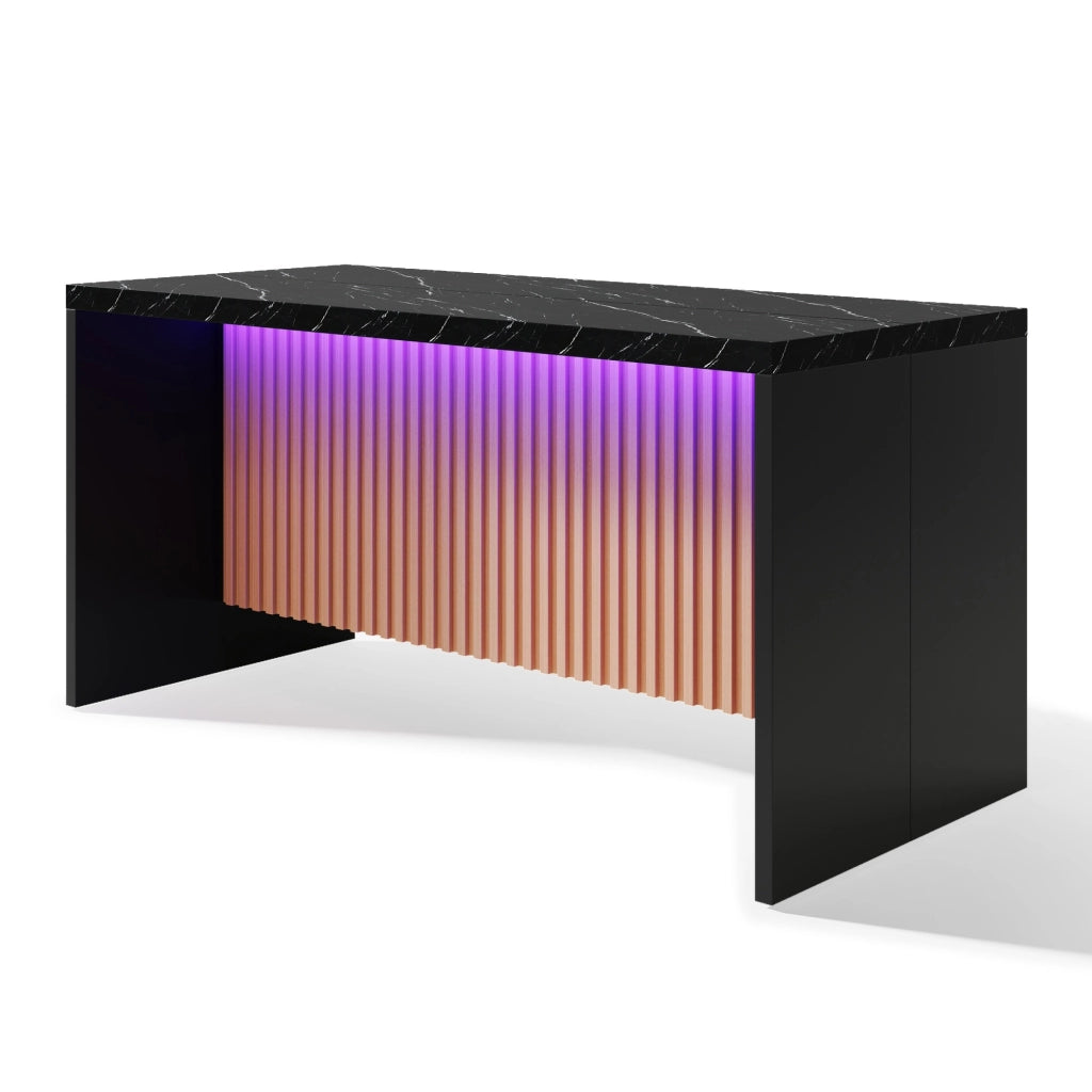 Isola da cucina con LED; 2 prese e 2 porte USB - per cucina - in MDF - 155×80×90 cm - nero