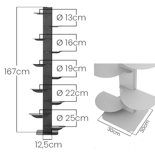 ALUBOX HYDRA Porta Piante Da Esterno E Interno A Colonna Autoportante Illuminato 167X49X30 Cm Porta Vasi Da Interno E Esterno Con Telaio In Alluminio E 10 Mensole 15,2 Kg