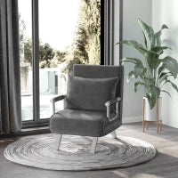 Poltrona Letto Singolo 3 in 1 con Schienale Reclinabile su 5 Livelli e Cuscino, Divano Letto Singolo Pieghevole per Soggiorno e Salotto in Pelle Scamosciata e Metallo, 65x69x80 cm, Grigio
