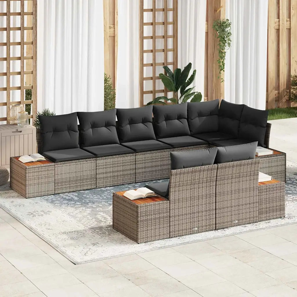 Set Divano da Giardino con cuscino 8 pcs Grigio Polyrattan