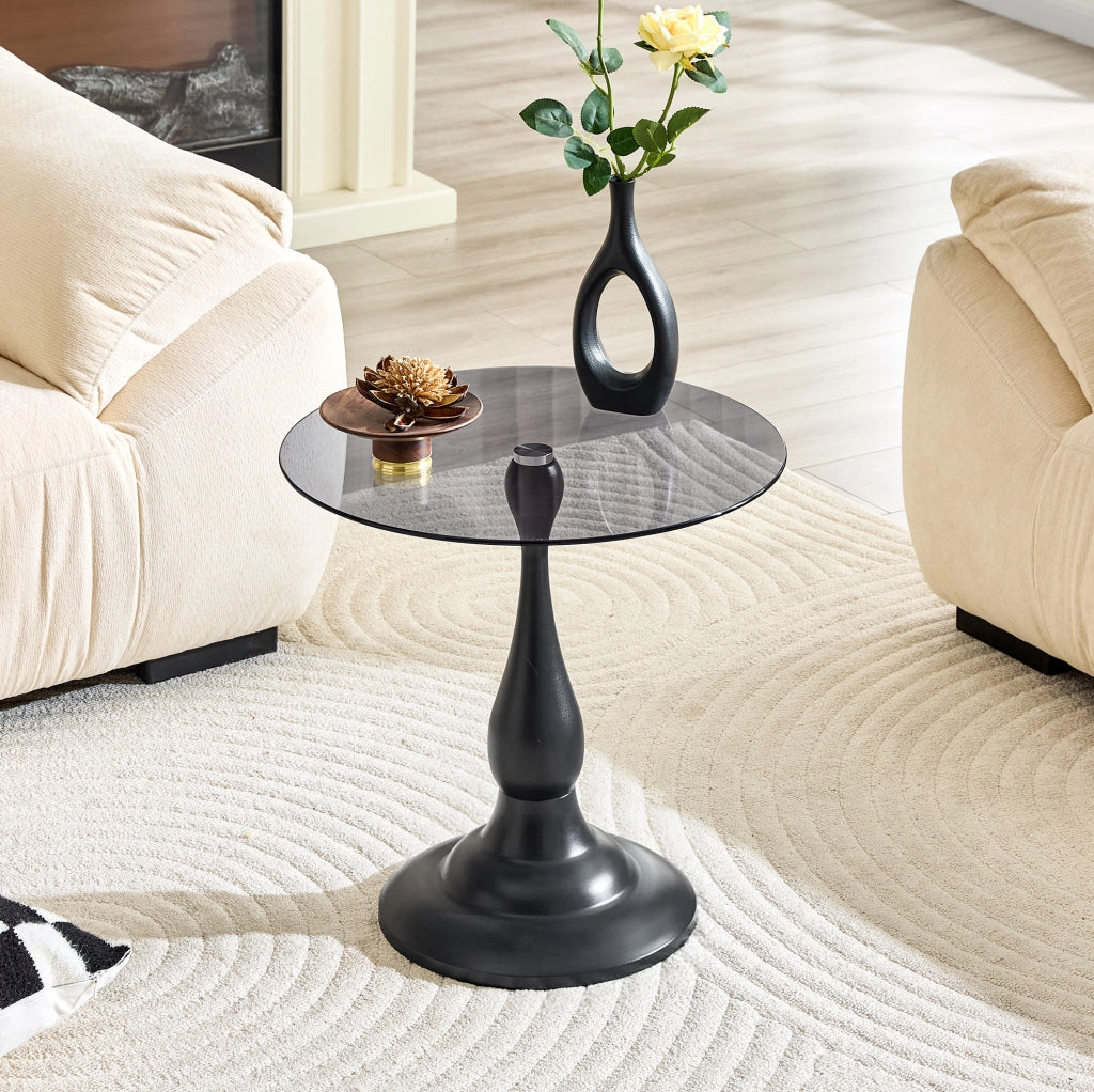 Tavolino rotondo in vetro temperato con base stabile e design compatto