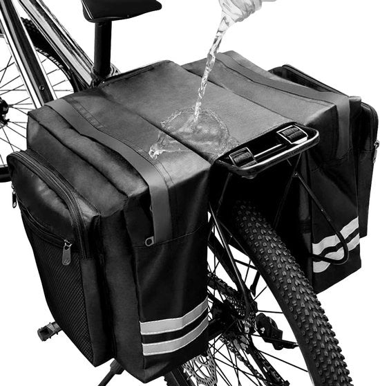 Porta bagagli acqua resistente 30L - doppio - riflettente - ideale per spese - spostamenti casa-lavoro e lunghe distanze - nero