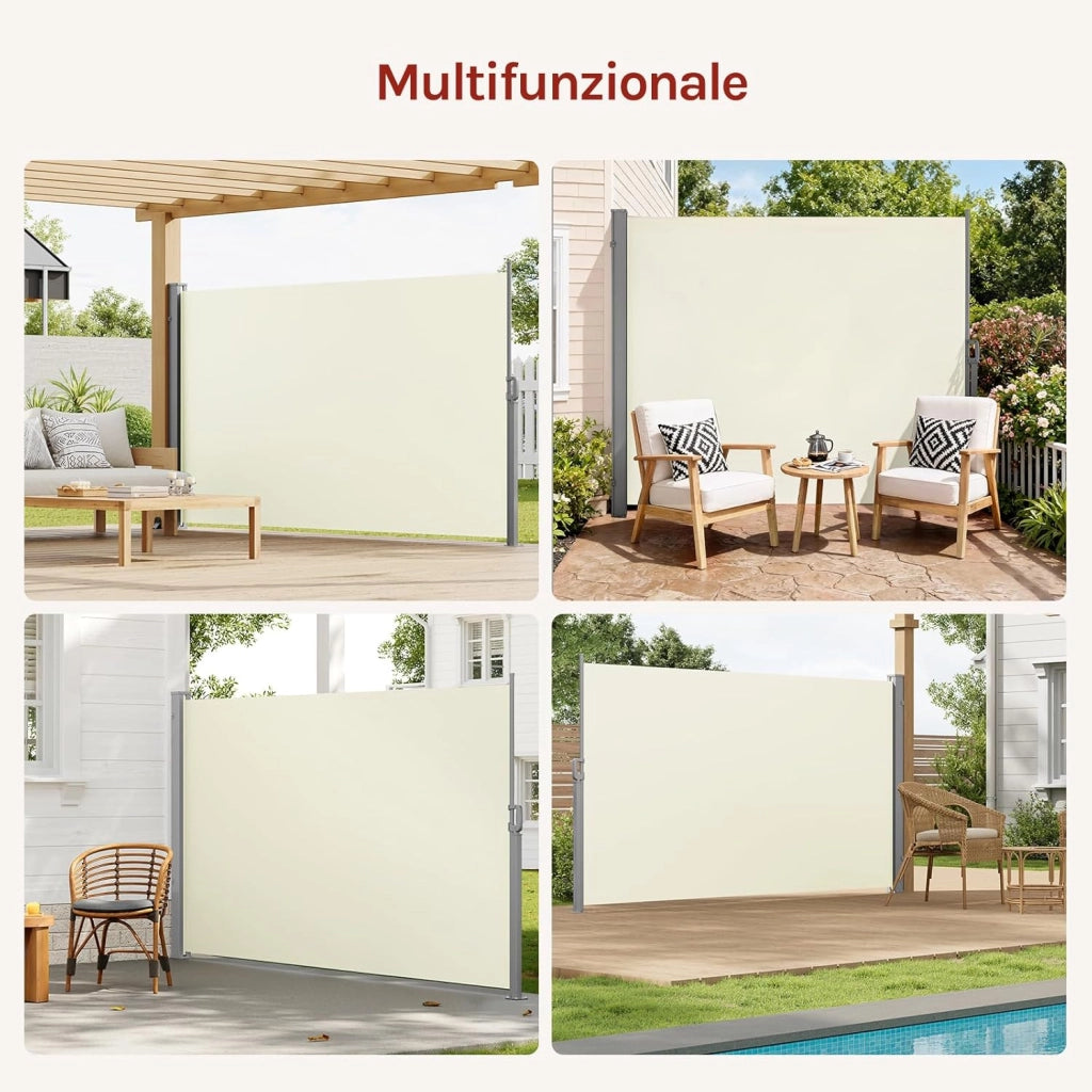 Paravento Esterno, Tenda Laterale Retrattile, 180x350 cm, Frangivista, Protezione Solare & Antivento, per Giardino, Balcone, Terrazza, Patio, Crema