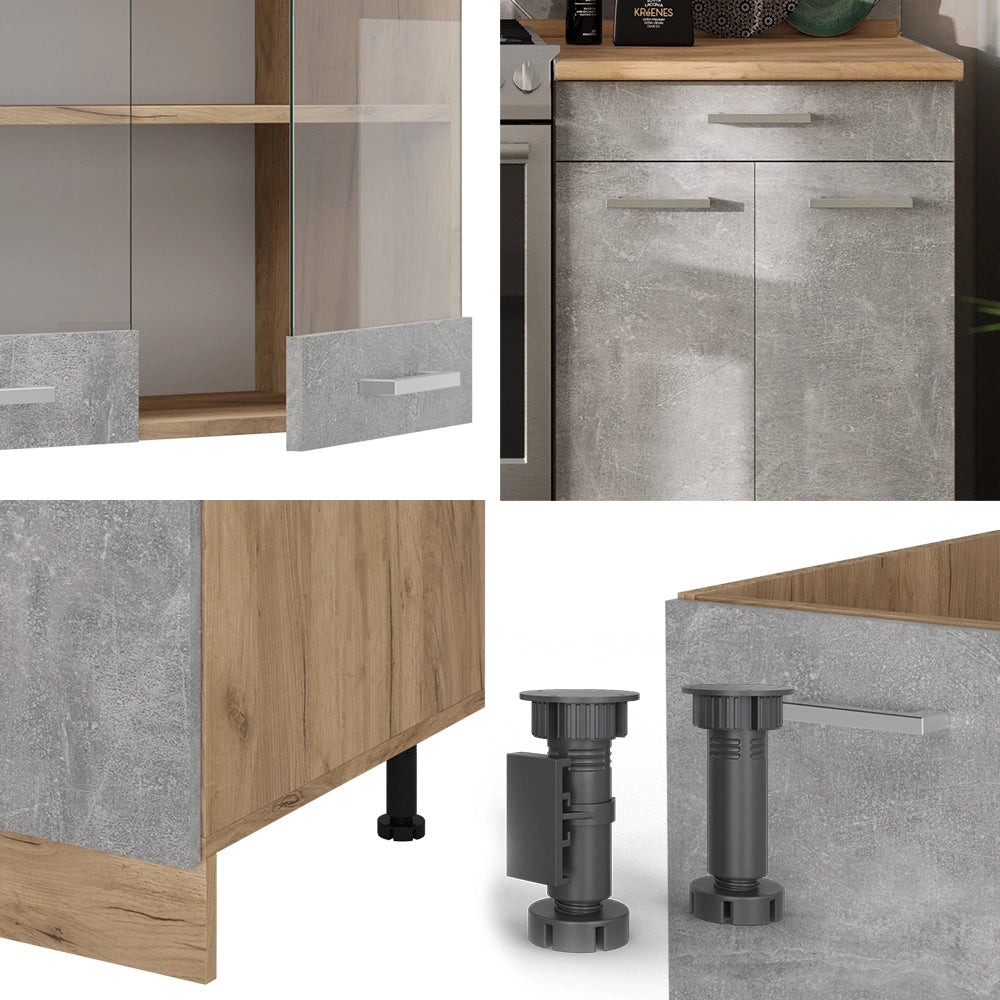 Cucina componibile R-Line Calcestruzzo/Rovere dorato 200 cm, PL Marmo Vicco