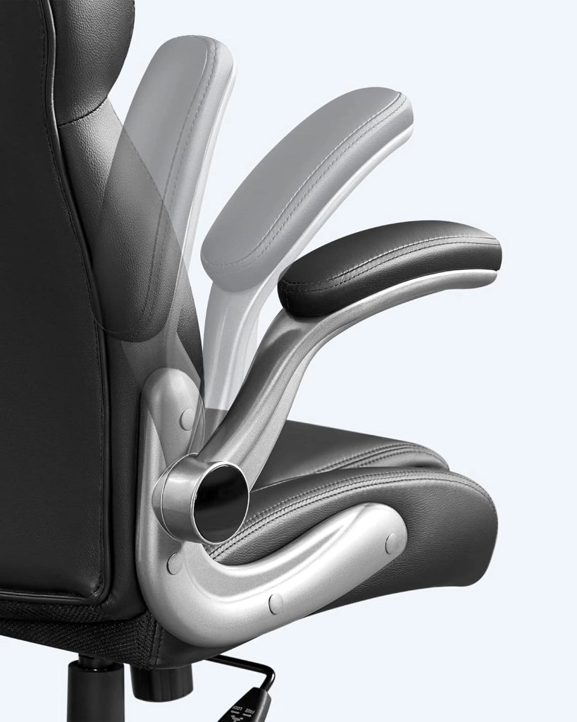 SONGMICS Sedia da Ufficio, Poltrona Girevole Ergonomica, con Braccioli Pieghevoli, Base a Stella in Nylon, Carico Massimo 150 kg, Nero OBG65BK