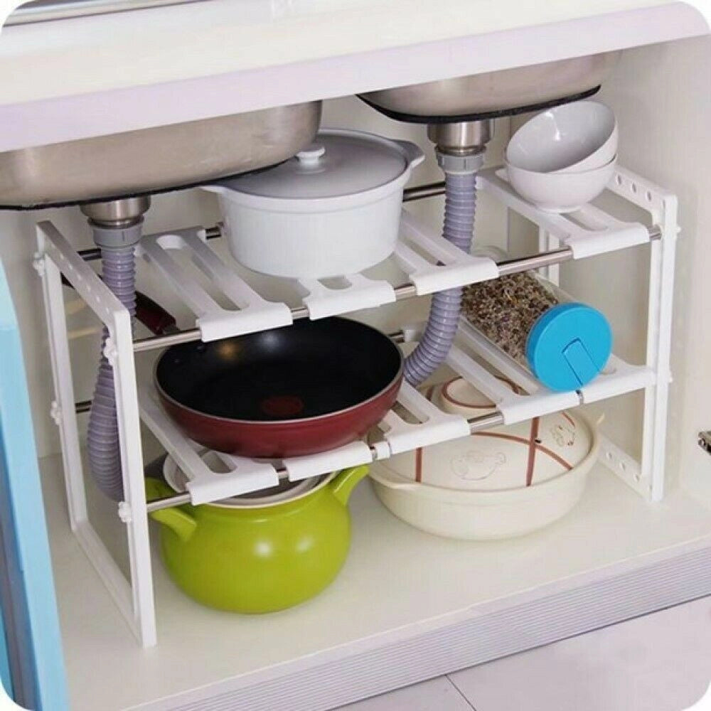 Trade Shop - Scaffale Sotto Lavabo Cucina 2 Ripiani Salvaspazio Regolabile 38x26x50-70cm 5818 -