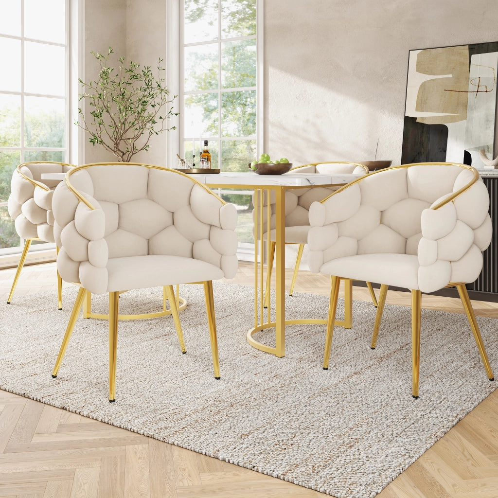 Set di 2 sedie da pranzo in velluto beige, design moderno con gambe in metallo dorato, 44×41×74 cm