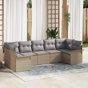 Set Divano da Giardino  7 Pezzi con Cuscini Beige Rattan di Polietilene