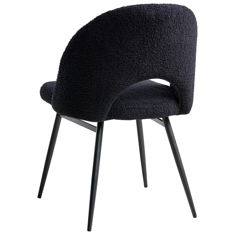 Set di 2 sedie da pranzo in tessuto bouclè nero braccioli schienale intagliato gambe in metallo moderna industriale
