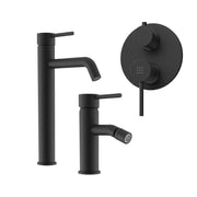 Set miscelatore lavabo alto e bidet senza scarico ed incasso doccia con deviatore in ottone nero opaco | Ava