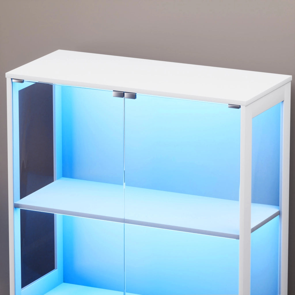 Vetrina in vetro con LED a 3 colori, sensore di movimento, per soggiorno e camera da letto, bianca, 80 × 35 × 165 cm