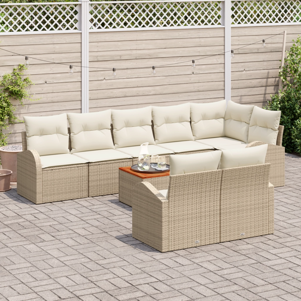 Set SofÃ  Giardino 9 Pezzi Cuscini Beige Polirattan Acacia