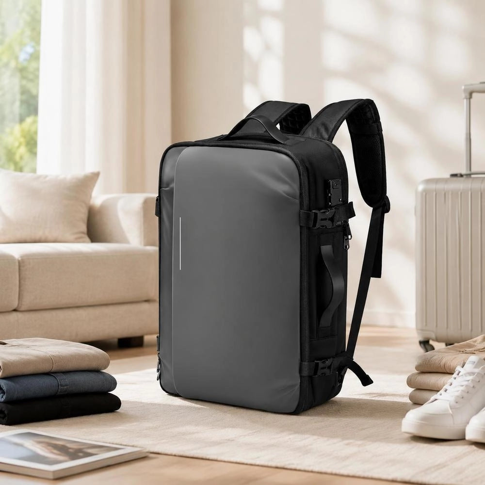 Vacuum Travel Backpack, 65 L, Expandable Vacuum Compression Travel Backpack With Pump, With TSA-approved Lock, USB Charging Port, Water-resistant Carry-on Luggage, For Business, Grey