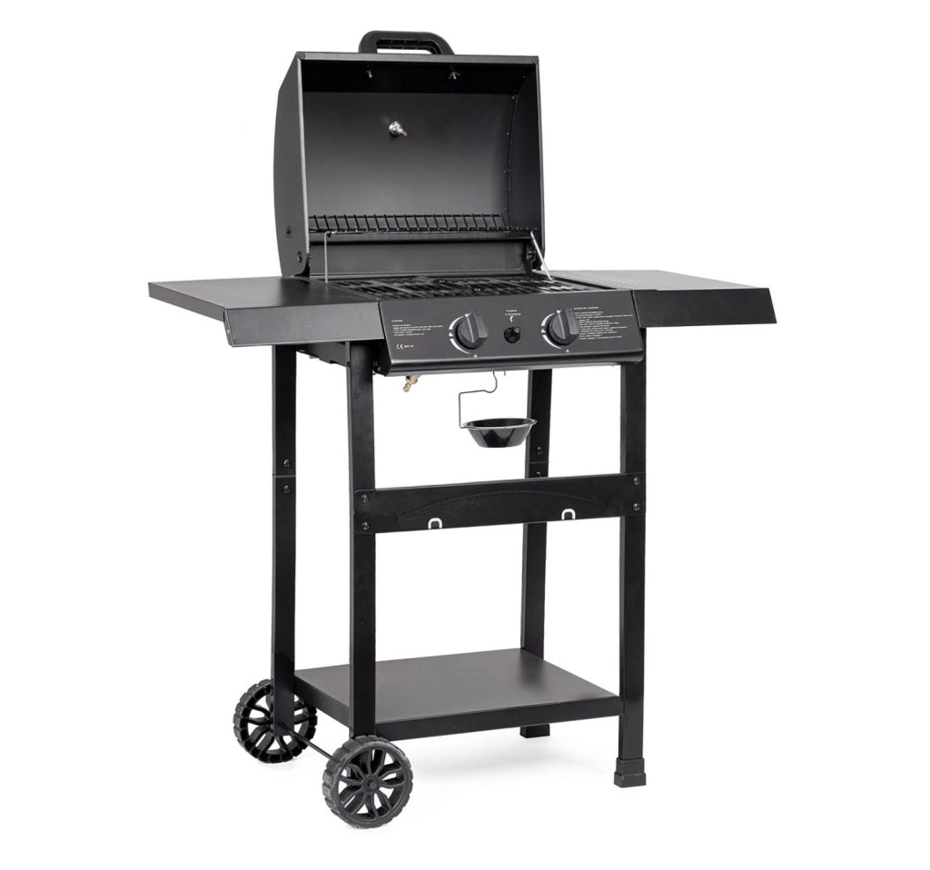 Barbecue a Gas 2 Bruciatori 97,5x49x99h cm Accensione Piezoelettrica in Acciaio Louis Nero